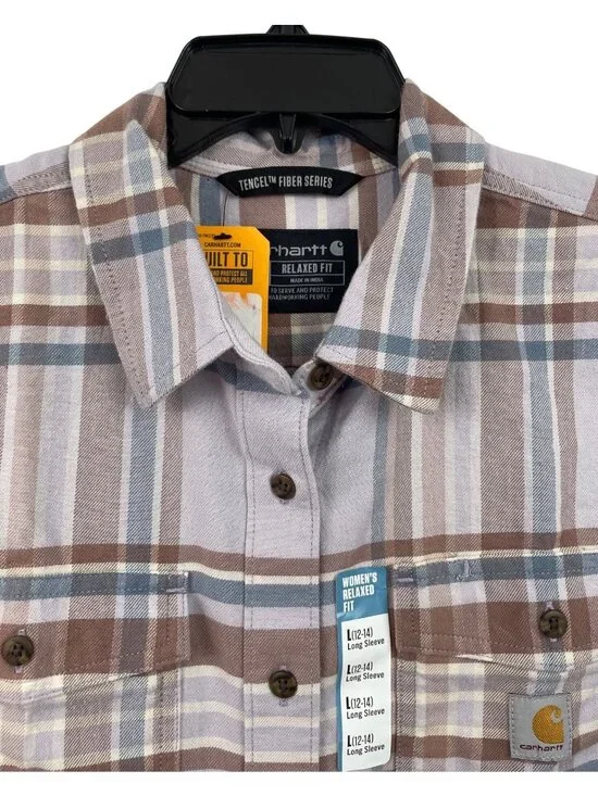 Carhartt Womens Relaxed Fit Plaid Long Sleeve Shirt L Tencel Fiber Series - Picture 3 of 10